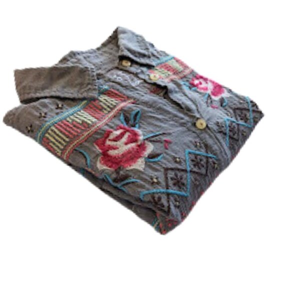 JOHNNY WAS 3J Workshop Prairie Rose Embroidered Button Down Bandit Blouse Sz XS - Picture 8 of 9